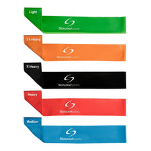 Load image into Gallery viewer, Gym Loop Resistant Bands 5pc Set - Light to X X Heavy With Optional Push Up Stands
