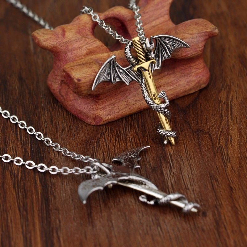 Game of Thrones Inspired Gold Sword Dragon Necklace – Generise
