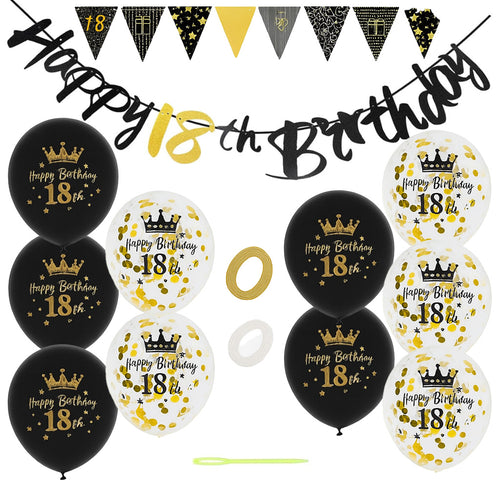 18th Birthday Party Decoration Set – Balloons, Banner, Sign & Ribbon