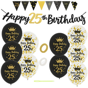 25th Birthday Party Decoration Set – Balloons, Banner, Sign & Ribbon
