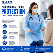 Load image into Gallery viewer, Disposable Waterproof Isolation Gowns with Thumb Loops | Blue Embossed CPE | Waterproof PPE | Hospitals, Care Homes, Dental &amp; Home Use