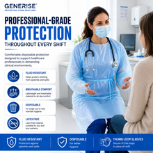 Load image into Gallery viewer, Disposable Waterproof Isolation Gowns with Thumb Loops | Blue Embossed CPE | Waterproof PPE | Hospitals, Care Homes, Dental &amp; Home Use