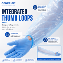 Load image into Gallery viewer, Disposable Waterproof Isolation Gowns with Thumb Loops | Blue Embossed CPE | Waterproof PPE | Hospitals, Care Homes, Dental &amp; Home Use