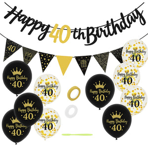 40th Birthday Party Decoration Set – Balloons, Banner, Sign & Ribbon