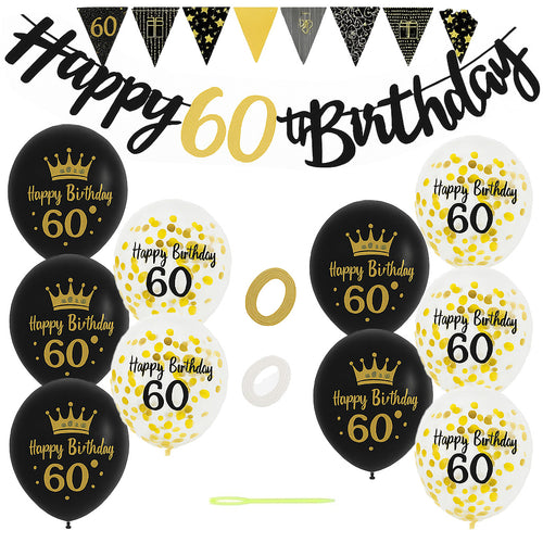 60th Birthday Party Decoration Set – Balloons, Banner, Sign & Ribbon