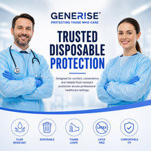 Load image into Gallery viewer, Disposable Waterproof Isolation Gowns with Thumb Loops | Blue Embossed CPE | Waterproof PPE | Hospitals, Care Homes, Dental &amp; Home Use