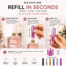 Load image into Gallery viewer, GENERISE Refillable Perfume Atomiser Spray – 5ml Travel-Size Fragrance Bottle, Air Travel Approved, Free Delivery!