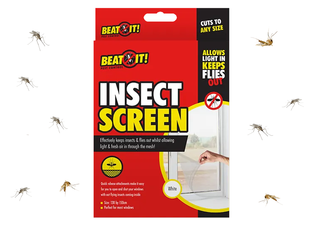 Beat It! White Insect Window Screen With Hook & Loop Tape - 130cm x 150cm with Free Delivery!