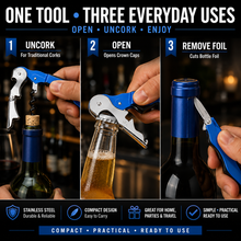 Load image into Gallery viewer, Multi-Function 3-in-1 Corkscrew &amp; Bottle Opener – Stainless Steel