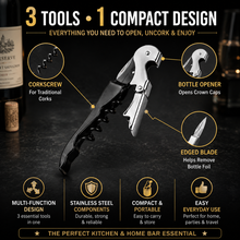 Load image into Gallery viewer, Multi-Function 3-in-1 Corkscrew &amp; Bottle Opener – Stainless Steel