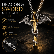 Load image into Gallery viewer, Game of Thrones Inspired Gold Sword Dragon Necklace