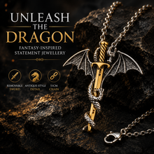Load image into Gallery viewer, Game of Thrones Inspired Gold Sword Dragon Necklace