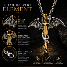 Load image into Gallery viewer, Game of Thrones Inspired Gold Sword Dragon Necklace