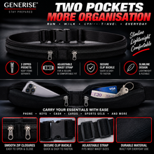 Load image into Gallery viewer, Generise Double Pocket Running Waist Belt – Black | Adjustable Running Phone &amp; Essentials Holder