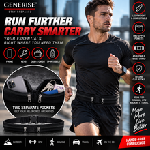 Load image into Gallery viewer, Generise Double Pocket Running Waist Belt – Black | Adjustable Running Phone &amp; Essentials Holder