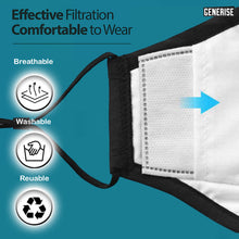 Load image into Gallery viewer, Generise Black Face Mask with Filter Pocket and Filters - Reusable &amp; Adjustable