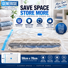 Load image into Gallery viewer, Generise Vacuum Compression Storage Bag 50cm x 70cm – Space Saving Vacuum Seal Bag