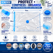 Load image into Gallery viewer, Generise Vacuum Compression Storage Bag 50cm x 70cm – Space Saving Vacuum Seal Bag