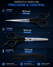 Load image into Gallery viewer, Generise 3pc Grooming Set - Cutting Scissors, Thinning Scissors and Comb