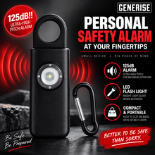 Load image into Gallery viewer, Self Defence Personal Safety Alarm 125dB with LED Flash Light &amp; Carry Clip – Black