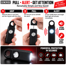 Load image into Gallery viewer, Self Defence Personal Safety Alarm 125dB with LED Flash Light &amp; Carry Clip – Black