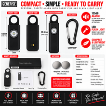Load image into Gallery viewer, Self Defence Personal Safety Alarm 125dB with LED Flash Light &amp; Carry Clip – Black