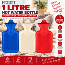 Load image into Gallery viewer, Generise 500ml &amp; 1 Litre Hot Water Bottle – Red | Compact Reusable Hot Water Bottle for Everyday Warmth