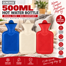 Load image into Gallery viewer, Generise 500ml &amp; 1 Litre Hot Water Bottle – Red | Compact Reusable Hot Water Bottle for Everyday Warmth