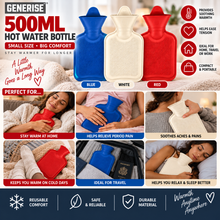 Load image into Gallery viewer, Generise 500ml &amp; 1 Litre Hot Water Bottle – Red | Compact Reusable Hot Water Bottle for Everyday Warmth