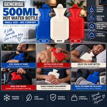 Load image into Gallery viewer, Generise 500ml &amp; 1 Litre Hot Water Bottle – Red | Compact Reusable Hot Water Bottle for Everyday Warmth
