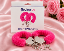 Load image into Gallery viewer, Loving Joy Furry Handcuffs | Soft, Playful &amp; Adjustable (Black, Pink &amp; Red)