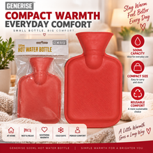 Load image into Gallery viewer, Generise 500ml Hot Water Bottle – Red | Reusable Hot Water Bottle for Everyday Warmth