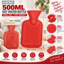 Load image into Gallery viewer, Generise 500ml Hot Water Bottle – Red | Reusable Hot Water Bottle for Everyday Warmth