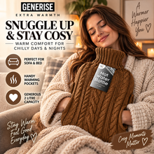 Load image into Gallery viewer, Generise EXTRA WARMTH 2 Litre Hot Water Bottle with Knitted Cover &amp; Hand Pockets