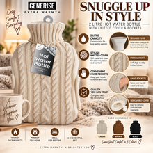 Load image into Gallery viewer, Generise EXTRA WARMTH 2 Litre Hot Water Bottle with Knitted Cover &amp; Hand Pockets
