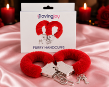 Load image into Gallery viewer, Loving Joy Furry Handcuffs | Soft, Playful &amp; Adjustable (Black, Pink &amp; Red)