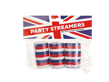Load image into Gallery viewer, British Patriot Party Streamers 3 Pack – Vibrant &amp; Festive – Free Delivery!
