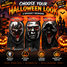 Load image into Gallery viewer, Halloween Metallic Effect Hooded Masks – 3 Scary Designs