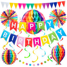 Load image into Gallery viewer, The Ultimate Happy Birthday Banner and Honeycomb Decoration Set