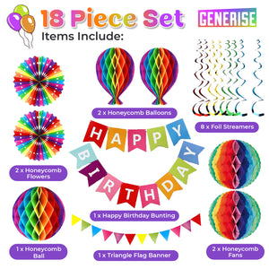 The Ultimate Happy Birthday Banner and Honeycomb Decoration Set