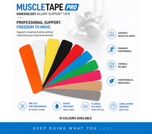 Load image into Gallery viewer, Muscle Tape Pro Kinesiology Injury Support Tape – 5 Metres | 20 Pre-Cut Strips - 25cm x 5cm