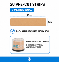 Load image into Gallery viewer, Muscle Tape Pro Kinesiology Injury Support Tape – 5 Metres | 20 Pre-Cut Strips - 25cm x 5cm
