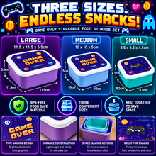 Load image into Gallery viewer, Puckator Game Over Set of 3 Stackable Lunch Boxes – Kids Gaming Food Storage Containers