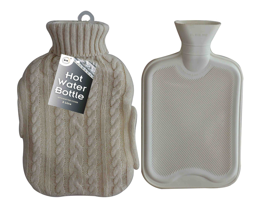 Generise 'EXTRA WARMTH' 2 Litre Hot Water Bottle with Knitted Cover and POCKETS 3 Colours