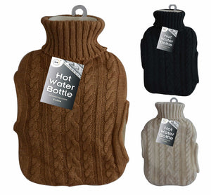 Generise 'EXTRA WARMTH' 2 Litre Hot Water Bottle with Knitted Cover and POCKETS 3 Colours