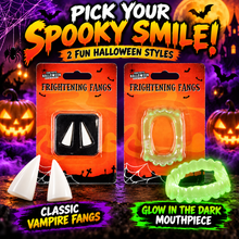 Load image into Gallery viewer, Halloween Spooky Vampire Fangs – Fake Teeth or Glow in the Dark Mouthpiece – Fancy Dress Accessories