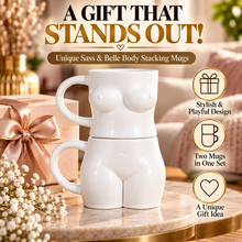 Load image into Gallery viewer, Sass &amp; Belle Body Stacking Mugs – Set of 2 White Ceramic Novelty Coffee Cups
