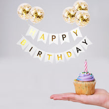 Load image into Gallery viewer, Happy Birthday Banner with 5 Gold Confetti Balloons Set - 2 Colour Options