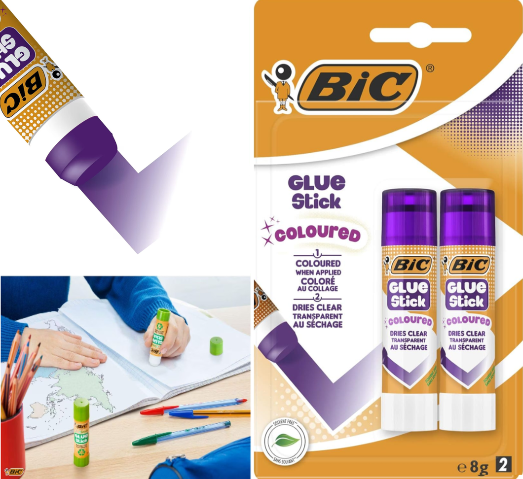 Bic Coloured Glue 8G - Blister pack of 2