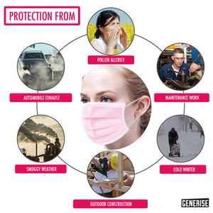 Generise Pink 3-Ply Disposable Face Masks – Pack of 50 – EN149:2001 Certified – Free UK Postage